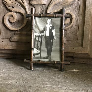 French Bamboo Picture Frame, Metal, Antique Mini Framed Photograph, Chateau Decor, Wall Decor 