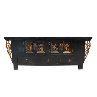 Chinese Distressed Dark Brown Dragon Motif TV Console Table Cabinet cs5727E 