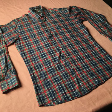 1980's Plaid Long Sleeve Button Up Shirt by New York Sportswear Exchange Classic Colors RGB Checked Checkered Tartan 80's British Hong Kong 