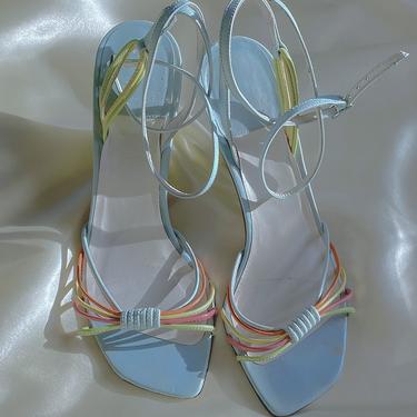 Pastel Neon Ankle Tie Wedge Sandals