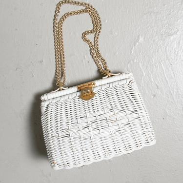 1960s Basket Purse White Wicker Chain Bag 