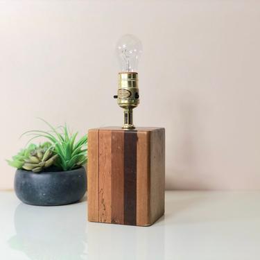 Vintage Mid Century Wooden Block Accent Lamp, 