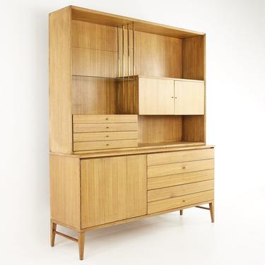 Paul McCobb for Calvin Mid Century Bleached Mahogany and Brass Sideboard with Hutch - mcm 