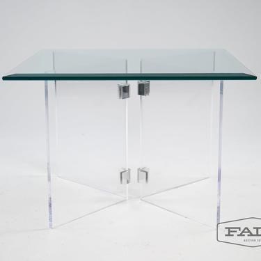 Clear Lucite Base Coffee Table with Glass Top