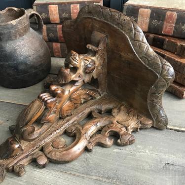 Antique French Griffon Wood Shelf, Handcarved, Mythological, Damages, Chateau Decor 