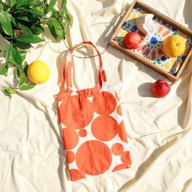 Orange Retro Print Handmade Tote Bag Vintage Upcycled Cotton Tote Bag 