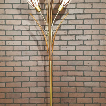 MCM Mid Century Modern Danish Brown Chocolate Syrup Glass Shade Wood Teak Surfboard Floor Lamp 