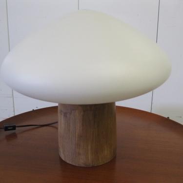 Laurel Frosted Mushroom Glass and Teak Lamp