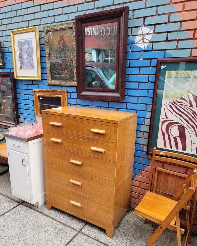 Mid Century Five Drawer Chest, 20" deep 35" wide 48" tall. 