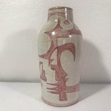 Cubist Raku Ceramic Vase Mid Century Modern 