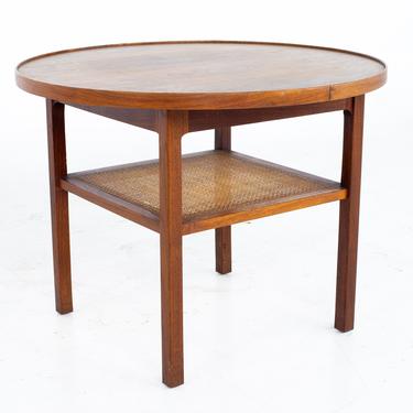 Jack Cartwright for Founders Mid Century Round Side End Table with Cane Shelf - mcm 