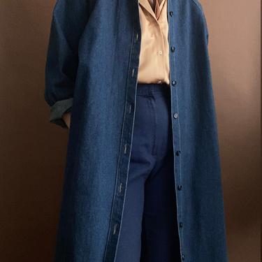 vintage denim duster jacket / denim shirt dress large 