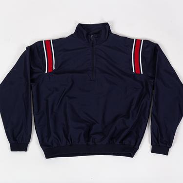 80s Blue Striped Pullover Windbreaker - Men's Large | Vintage Half Zip Retro Hooded Lightweight Jacket 