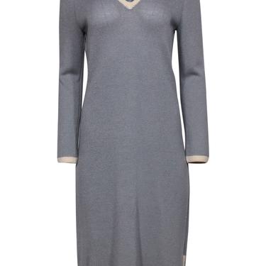 St. John - Vintage Light Blue & Cream Knit Long Sleeve Maxi Dress Sz S