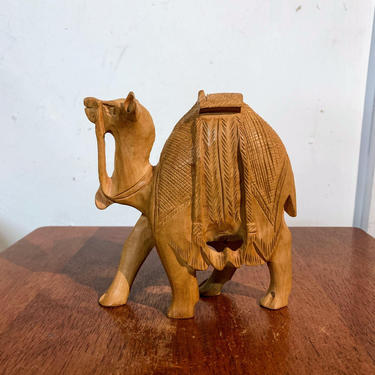 Vintage Hand Carved Wood Camel Figurine 