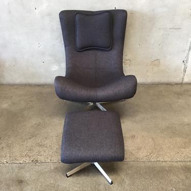 Mid Century Style Grey Swivel Lounge Chair with Ottoman