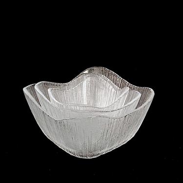 Vintage 1970s Modern Sasaki Rain set of 3 Nesting SQUARE Art Glass Desert Bowls Modernist Starburst Design Japan 