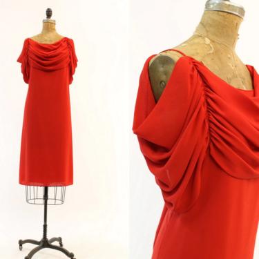 1980s Pierre Cardin dress small | vintage draped cut out shoulders | new in 