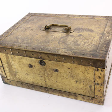 Antique Brass Strong Box with Alarm and Yale Lock, by Safety Chest Co. 