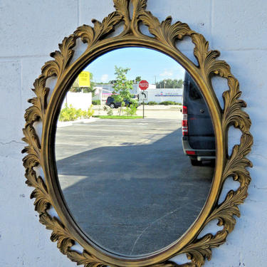 Carved Oval Vintage Distressed Gold Wall Bathroom Vanity Mirror 9186