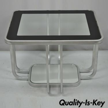 Vintage Mid Century Modern Art Deco Style 2 Tiered Metal &amp; Glass Side End Table