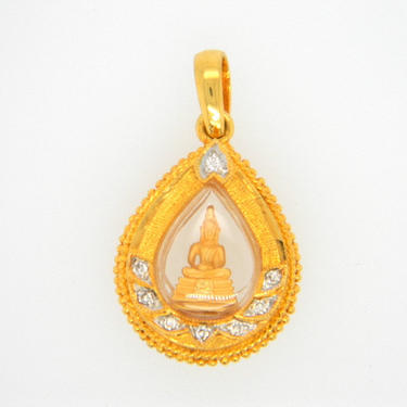 18k Yellow Gold Diamond Thai Buddha Amulet Pendant Necklace 3D Encased 6.5g 