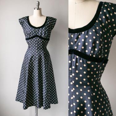 1950s Dress Silk Polka Dot Full Skirt M 