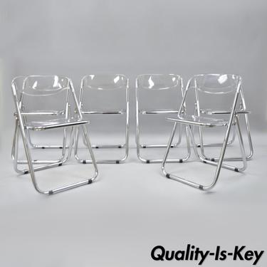 Chrome and Lucite Folding Chairs Dining Side Sleek Metal Modern Design Set of 6