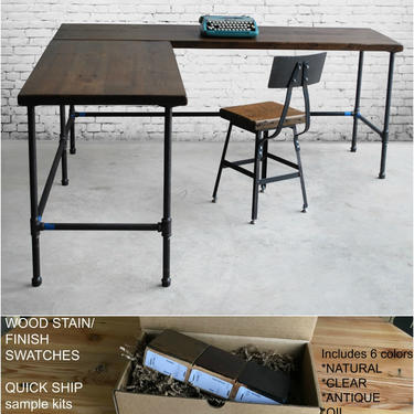 Urban Wood Goods Reclaimed Wood L Desk, Wood Desk, Wooden Desk.  Choose size, height, wood thickness and finish 