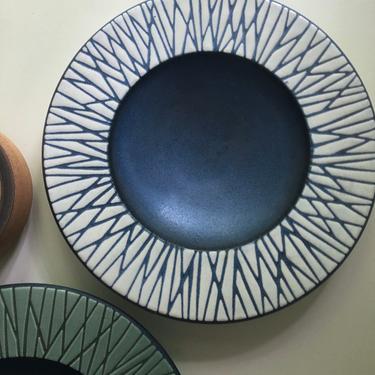 1957 Herb Cohen Blue Bowl Centerpieces Large Pottery Tray Vintage Mid Century Trinket 