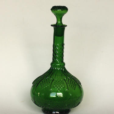 vintage emerald green glass decanter 