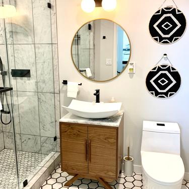 NEW Hand Built Mid Century Style 24" Double Door Bathroom Vanity / Buffet in Walnut  - Angled Leg Base ~ FREE SHIPPING! 