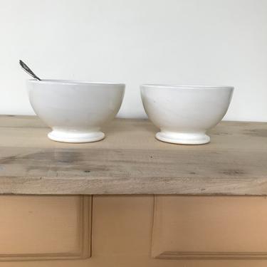 Lovely set of vintage French white ironstone cafe au lait bowls 