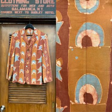 Vintage 1970's Denim Artwork Blazer Jacket with Stars, Vintage Clothing, Resist Dye, Tie Dye, Hippie, Counterculture, Stars, Vintage 1970's 
