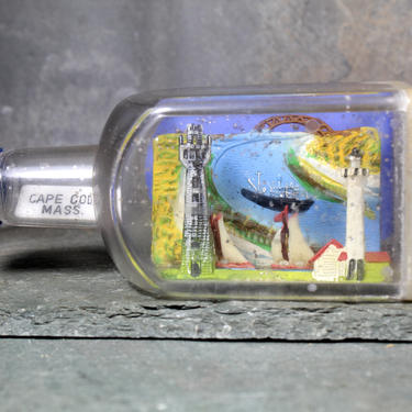 Unusual Bottle Shaped Vintage Cape Cod Souvenir Snow Globe - Cape Cod Lighthouse - Mid-Century Souvenir Snow Globe | FREE SHIPPING 