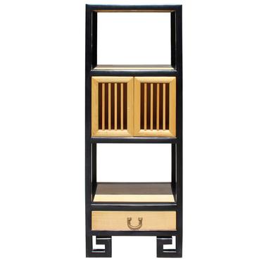 Oriental Black Rim Natural Wood Narrow Storage Display Bookcase Cabinet cs5163S