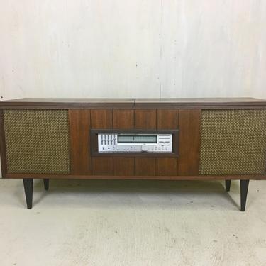 Mid Century Refurbished Stereo Console Cabinet with Turntable 