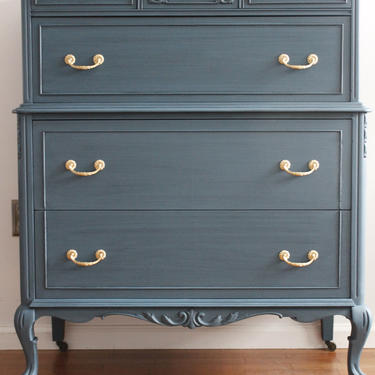 French Blue/Black Tall Dresser/Chest of Drawers/Bureau/Highboy- AVAILABLE ******see pics ******* Read below for details 