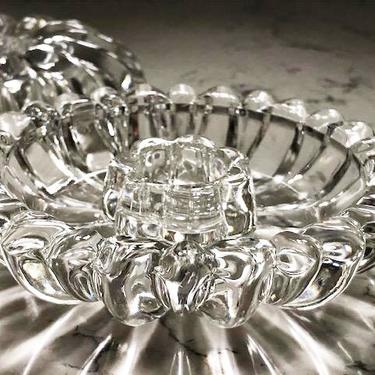 Vintage Pair of Crystal Clear Pressed Glass &quot;Sunflower&quot; Design Taper Candle Holders, Antique Sunflower Pattern Clear Glass Candle Stick Hold by LeChalet