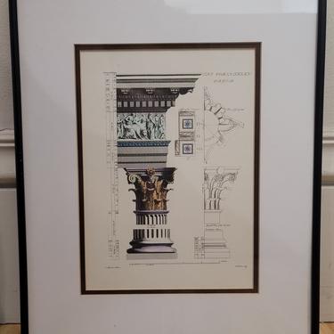 Vintage Neoclassical Architectural Framed Reproduction Art Print Hand-Colored by Patrisha Thomson &amp; Workshop