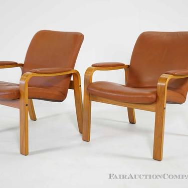 Teak and Leather Ekornis Armchairs (2/2 pairs)