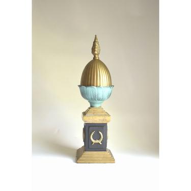 Vintage Trophy or Obelisk Sculpture | Black Bronze Aqua Water | Heavy Gold Artifact Decor | Hollywood Regency Art Deco Decor | OOAK Antique 