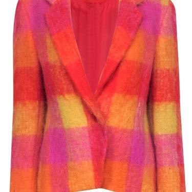 Mondi - Vintage Orange, Yellow &amp; Pink Checkered Fuzzy Buttoned Jacket Sz 8