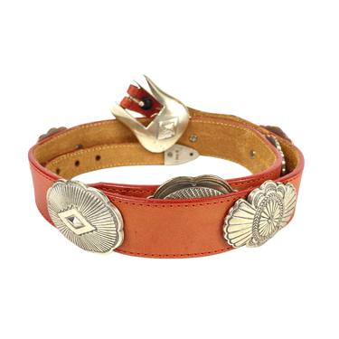 Vintage Western Concho Red Leather Belt, Western Cowgirl Belt, 90's Justin Belt, Vintage Accessories 