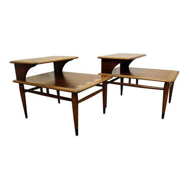 Pair of Mid-Century End Tables Danish Modern Andre Bus Lane Acclaim 2-Tiered Side Tables 
