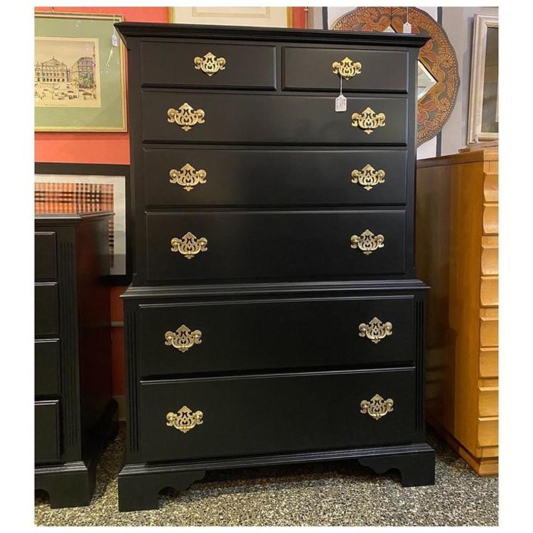 Black painted tall / 7 drawer chest 36.5” wide / 18.5” deep / 55.5” tall 