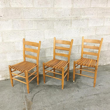 LOCAL PICKUP ONLY Vintage Slatted Wood Chairs Retro 1960's Light Tan Set of 3 Matching Kitchen or Dining Chairs 