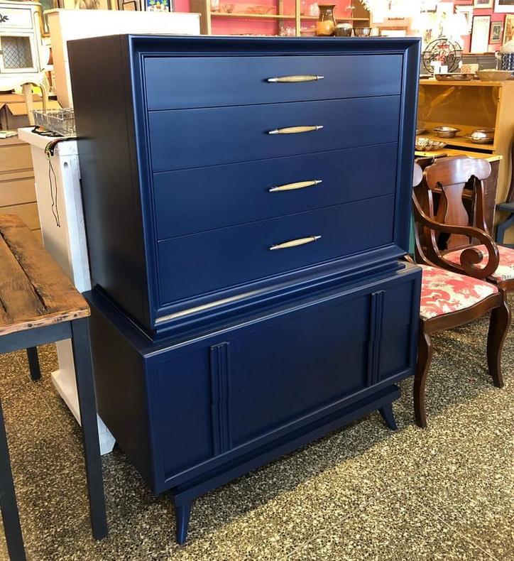 Fabulous and huuuuge midcentury modern navy chest of drawers! $575