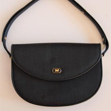 Vintage 1990s Nina Ricci Black Handbag, Straw Bag, Black Shoulder Bag Women, Purse 