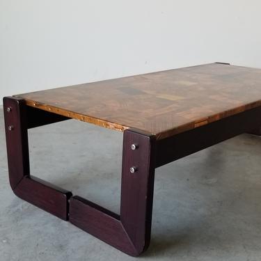 Percival Lafer Rosewood and Patchwork Copper Rectangular Coffee Table 